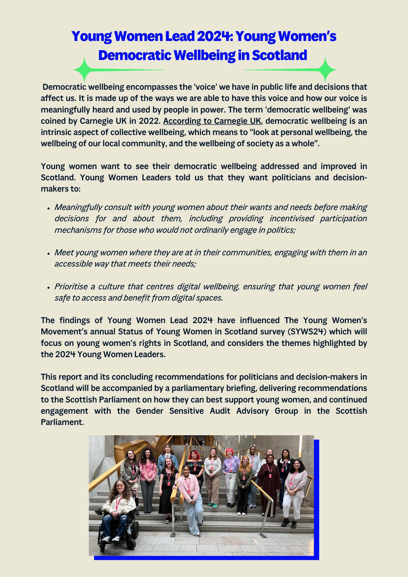 Young Women Lead 2024 report - includes text and images from Page 2 of the report.