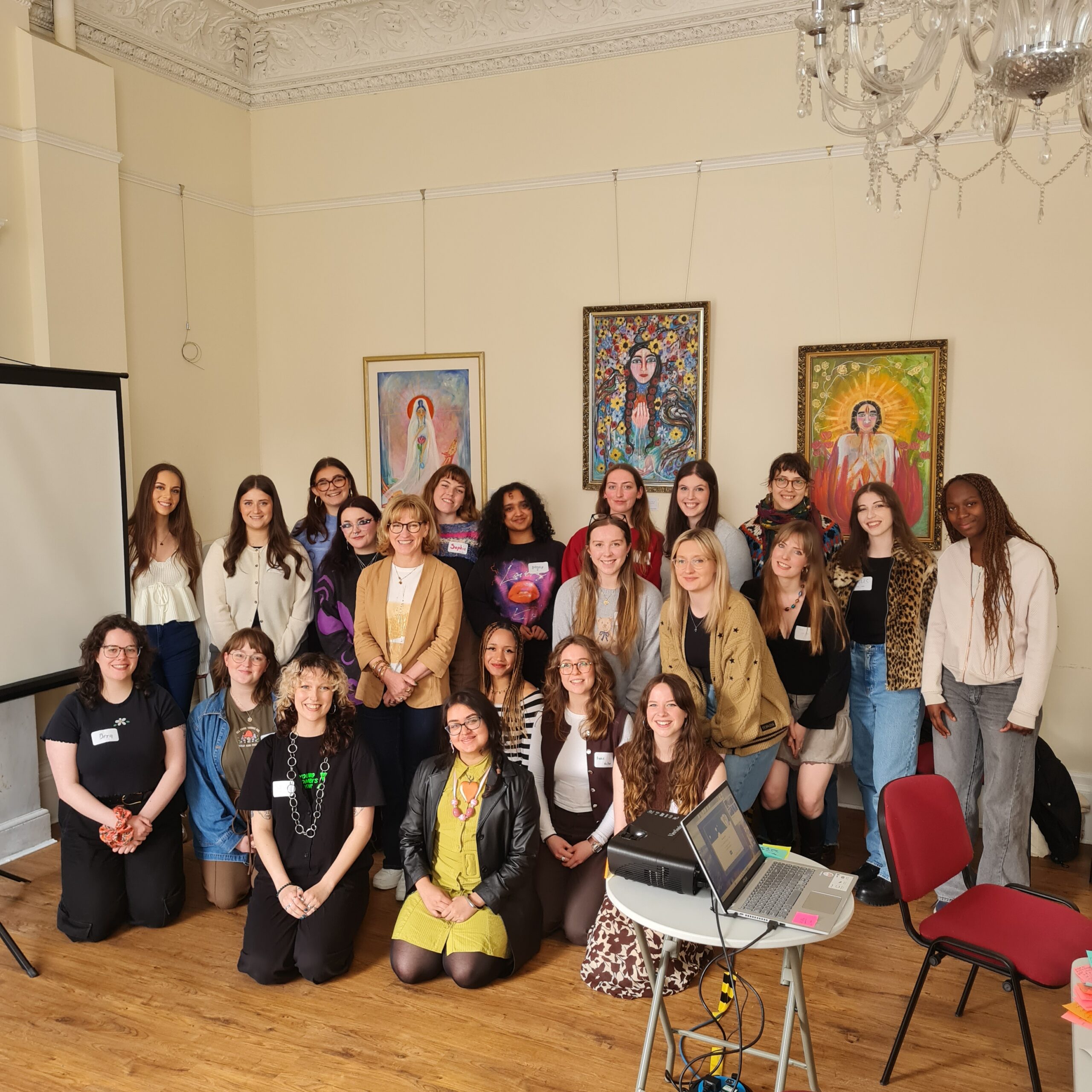 Group photo of the Young Women Lead cohort in Edinburgh at the Arthur Conan Doyle Centre