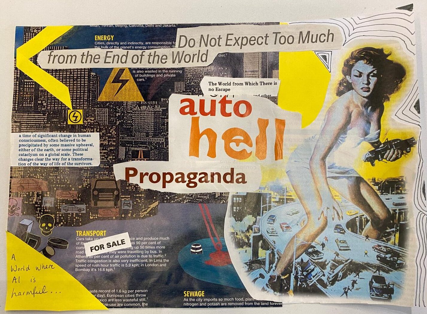 physical collage of an AI prompt