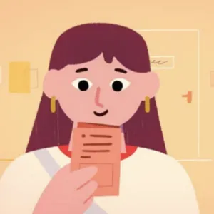 Cartoon woman reading a healthcare leaflet
