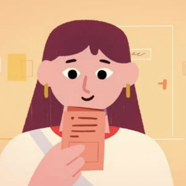 Cartoon woman reading a healthcare leaflet
