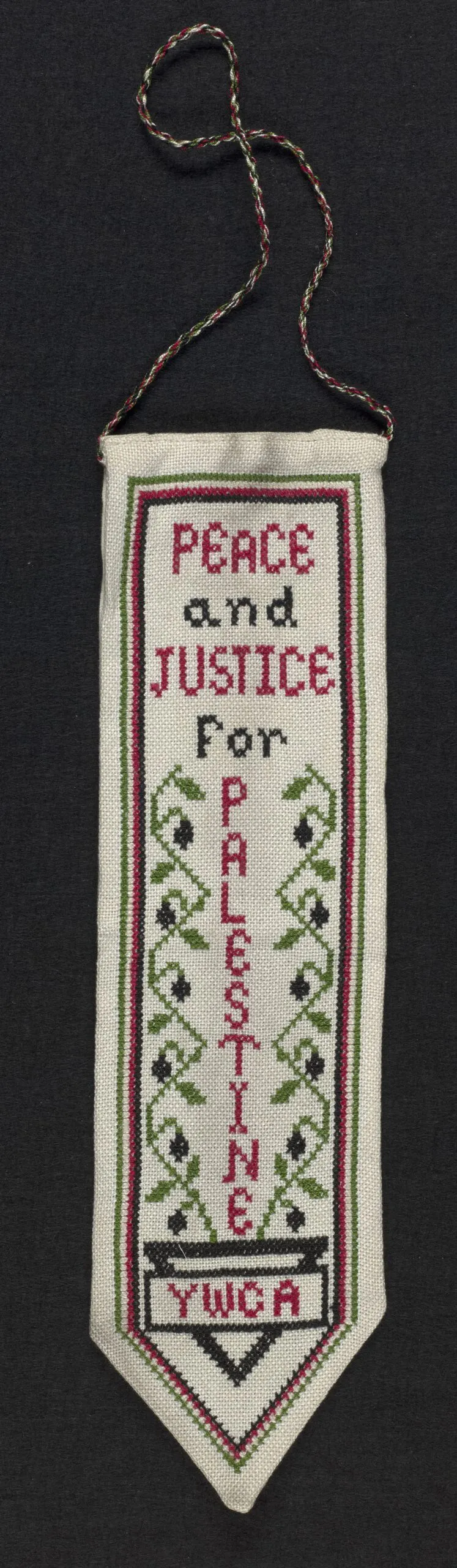 Cross stitch peace and justice for Palestine